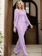 Jumpsuit/Pantsuit Scoop Neck Chiffon Mother Of The Bride Dresses With Lace