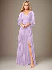 A-Line V-Neck Floor-Length Chiffon Mother of the Bride Dress