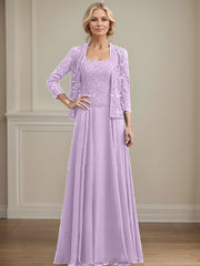 A-Line Square Neckline Chiffon Mother Of The Bride Dresses With Lace