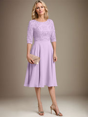 A-line Scoop Knee-Length Lace Chiffon Mother of the Bride Dress