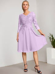 A-line V-Neck Knee-Length Lace Chiffon Mother of the Bride Dress With Sequins
