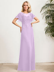 A-line Scoop Illusion Floor-Length Lace Chiffon Mother of the Bride Dress With Sequins