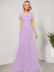 A-line Scoop Illusion Floor-Length Lace Chiffon Evening Dress With Sequins