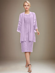 Sheath/Column Scoop Knee-Length Lace Mother of the Bride Dress With Sequins Beading