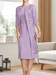 Sheath/Column Scoop Knee-Length Chiffon Mother of the Bride Dress With Pleated Sequins