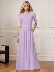 A-Line Square Neck Floor-Length Chiffon Mother of the Bride Dress