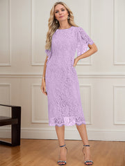 Sheath/Column Scoop Knee-Length Lace Mother of the Bride Dress