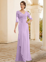 Sheath/Column V-Neck Chiffon Mother Of The Bride Dresses With Appliques Lace
