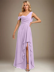 A-line Asymmetrical Floor-Length Chiffon Evening Dress With Cascading Ruffles Appliques Lace Sequins