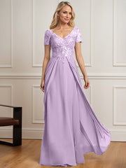 A-line V-Neck Floor-Length Chiffon Lace Mother of the Bride Dress