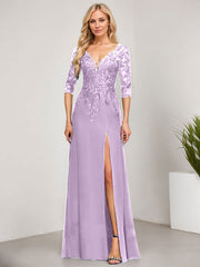 Sheath/Column V-Neck Floor-Length Lace Chiffon Mother of the Bride Dress With Sequins