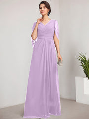 A-line V-Neck Floor-Length Chiffon Mother of the Bride Dress With Pleated