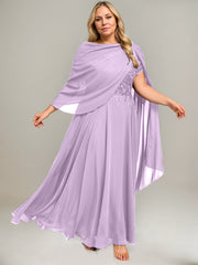 A-line V-Neck Illusion Ankle-Length Lace Chiffon Mother of the Bride Dress With Sequins