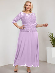 A-line Scoop Illusion Ankle-Length Chiffon Lace Mother of the Bride Dress With Rhinestone Beading