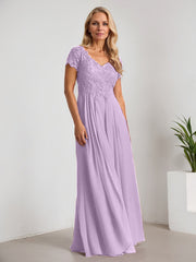 A-Line V-Neck Floor-Length Chiffon Mother of the Bride Dress