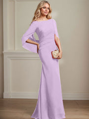 Trumpet/Mermaid Boat Neck Floor-Length Chiffon Mother of the Bride Dress With Pleated