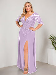 Sheath/Column V-Neck Floor-Length Lace Chiffon Mother of the Bride Dress With Sequins