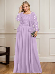 A-line Square Floor-Length Lace Chiffon Mother of the Bride Dress With Sequins