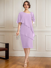 Sheath/Column Asymmetrical Knee-Length Chiffon Mother of the Bride Dress With Sequins Beading