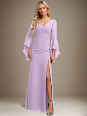 Sheath/Column V-Neck Floor-Length Chiffon Evening Dress With Pleated