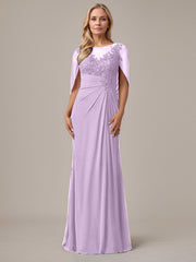 A-Line Floor-Length Boat-Neck Lace Capelet Chiffon Mother of the Bride Dress
