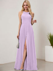 A-line Scoop Floor-Length Chiffon Evening Dress