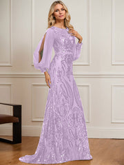 Trumpet/Mermaid Boat Neck Illusion Sweep Train Chiffon Sequin Evening Dress