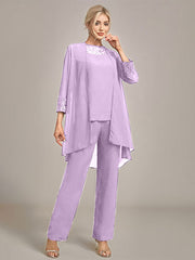 Navy Long Sleeves 3 Pieces Mother of the Bride Pant Suits