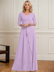A-line V-Neck Floor-Length Chiffon Mother of the Bride Dress With Pleated Beading