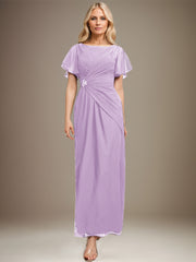 A-line Scoop Ankle-Length Chiffon Mother of the Bride Dress With Beading Pleated