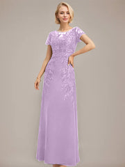 Sheath/Column Scoop Illusion Floor-Length Lace Chiffon Mother of the Bride Dress With Sequins