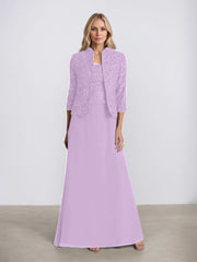 Sheath/Column Square Neck Floor-Length Chiffon Mother of the Bride Dress