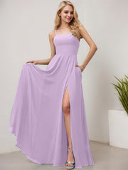 A-line Square Floor-Length Chiffon Evening Dress