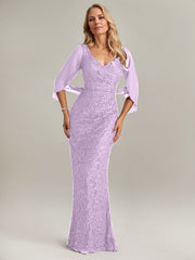 Mermaid V-Neck Floor-Length Chiffon Mother of the Bride Dress