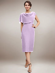 Sheath/Column Scoop Knee-Length Chiffon Mother of the Bride Dress With Beading