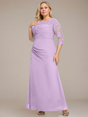 A-line Scoop Floor-Length Chiffon Lace Mother of the Bride Dress With Sequins Beading Pleated