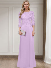 Sheath/Column Scoop Neck 3/4 Sleeves Silk Like Satin Mother Of The Bride Dresses With Lace