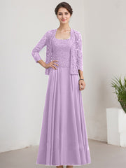 A-line Square Floor-Length Lace Chiffon Mother of the Bride Dress With Sequins
