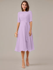 A-Line Boat-neck Pleated Chiffon Mother of the Bride Dress