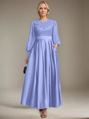 A-line Scoop Ankle-Length Lace Satin Chiffon Mother of the Bride Dress With Sequins