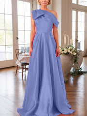 A-Line One-Shoulder Sleeveless Satin Mother Of The Bride Dresses With Bow