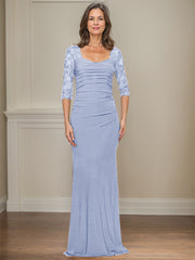 Sheath/Column Square Neckline 3/4 Sleeves Floor-Length Jersey Mother Of The Bride Dresses With Lace