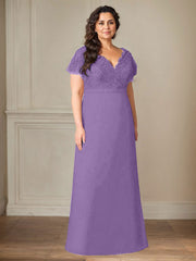 A-Line V-Neck Lace Chiffon Mother of the Bride Dress
