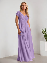A-Line V-Neck Floor-Length Chiffon Mother of the Bride Dress