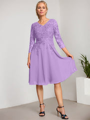 A-line V-Neck Knee-Length Lace Chiffon Mother of the Bride Dress With Sequins