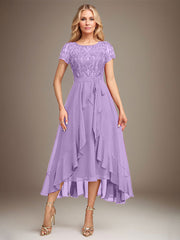 Asymmetrical Sequin Mother of Bride Dress with Appliques