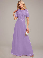 A-Line Round Neck Sequin Mother of Bride Dress With Appliques