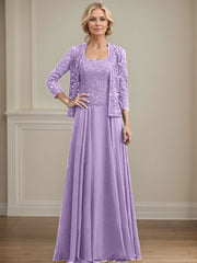 A-Line Square Neckline Chiffon Mother Of The Bride Dresses With Lace