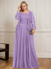 A-line Square Floor-Length Lace Chiffon Mother of the Bride Dress With Sequins