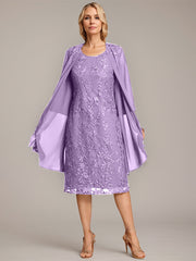 A-line Scoop Knee-Length Lace Mother of the Bride Dress With Sequins